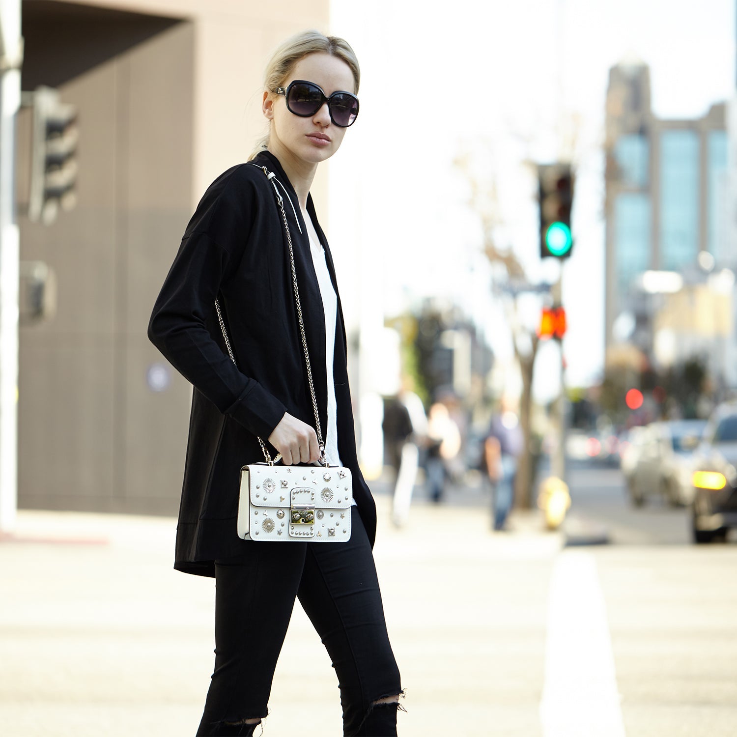 The Hollywood White Leather Crossbody Bag