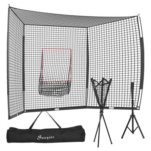 Soozier 17X 5.5Baseball Net With Strike Zone, Tee, Caddy, And Carry Bag For Pitching And Hitting, Portable Extra Large Softball And Baseball Training Equipment