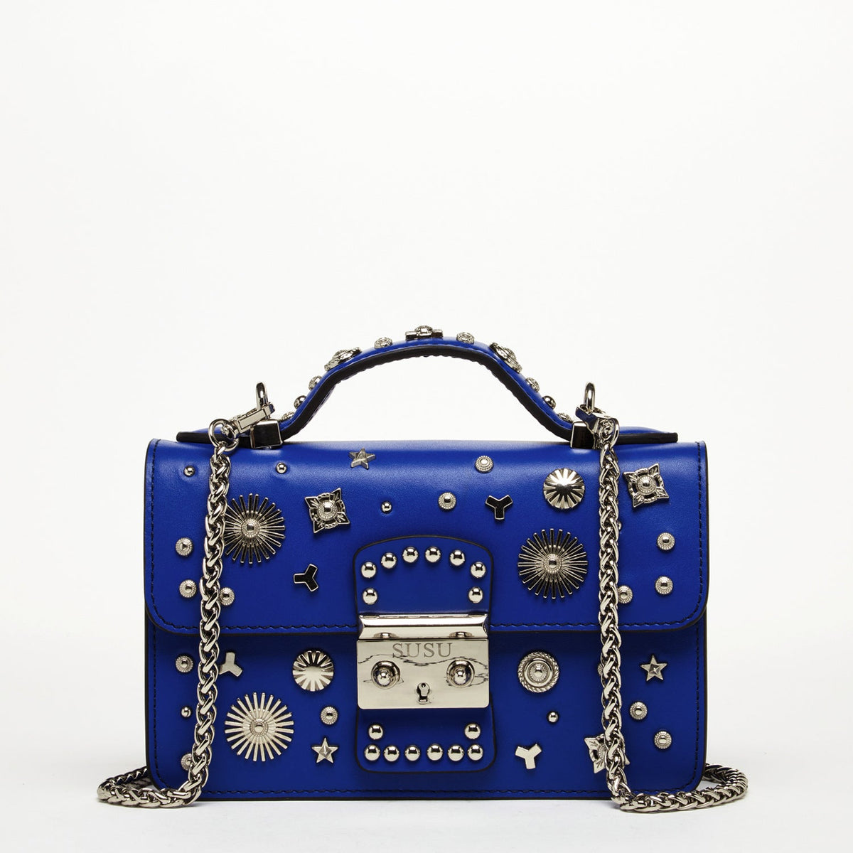 The Hollywood Studded Leather Crossbody Bag Cobalt Blue