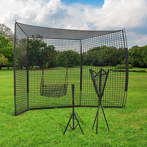 Soozier 17X 5.5Baseball Net With Strike Zone, Tee, Caddy, And Carry Bag For Pitching And Hitting, Portable Extra Large Softball And Baseball Training Equipment