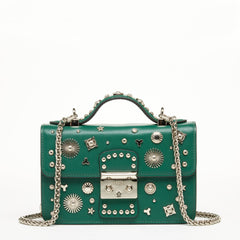 The Hollywood Studded Leather Crossbody Bag Evergreen