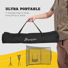 Soozier 17X 5.5Baseball Net With Strike Zone, Tee, Caddy, And Carry Bag For Pitching And Hitting, Portable Extra Large Softball And Baseball Training Equipment