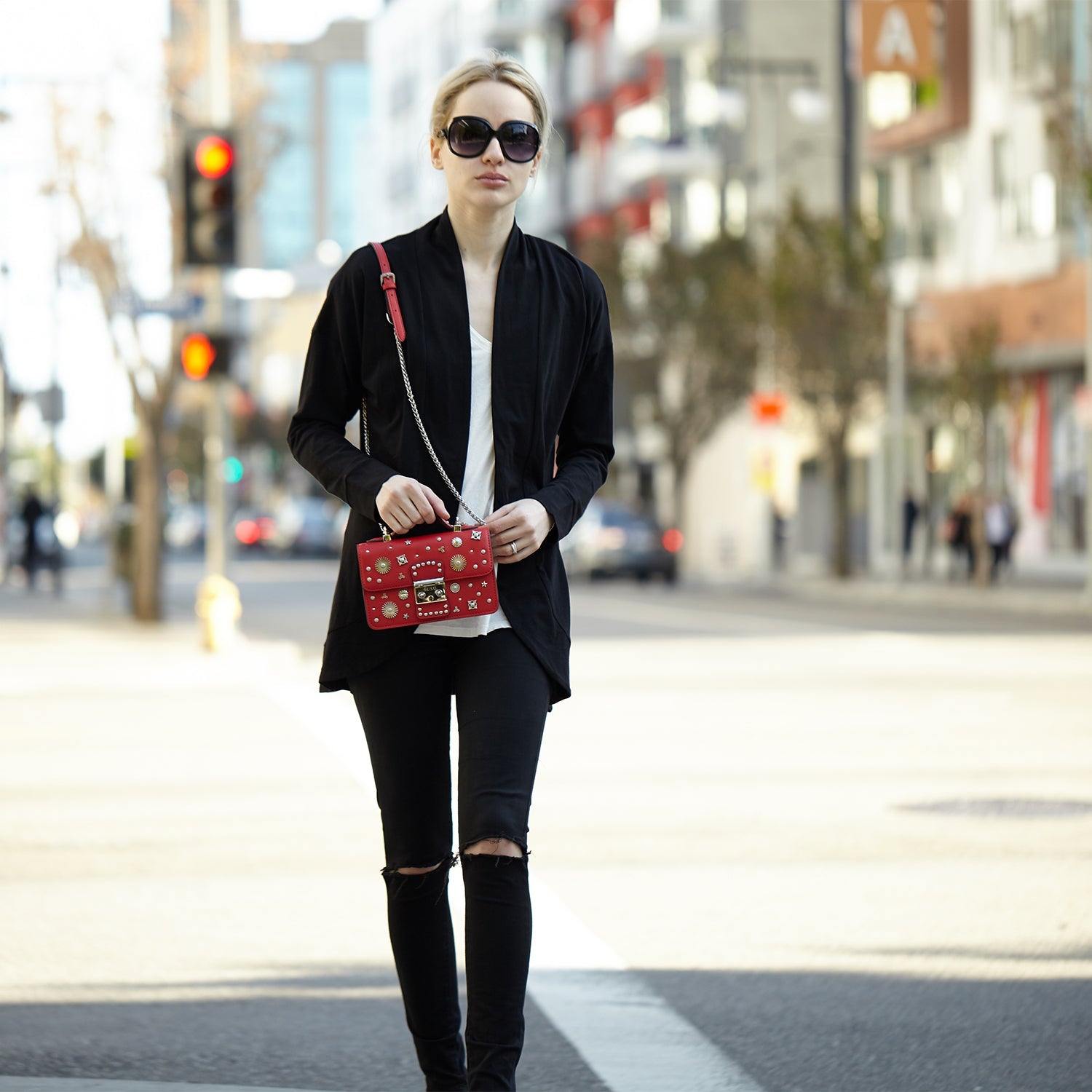 The Hollywood Studded Leather Crossbody Bag Red