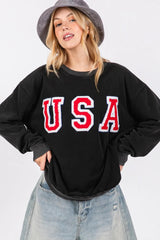 The USA Letter Patch Round Neck Sweatshirt