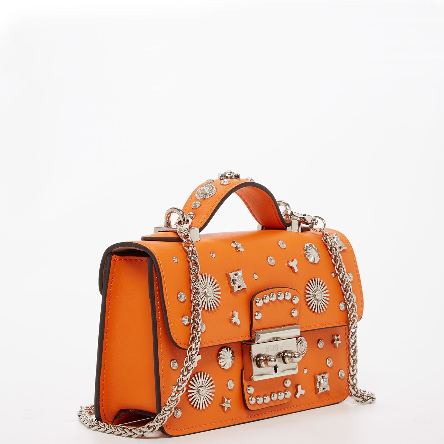 The Hollywood Studded Leather Crossbody Bag Orange