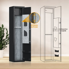 Home Rifle And Pistols Gun Safe With LED Light And Alarm System,Biometric Fingerprint Rifle Safe,Quick Access 4-5 Rifle,Long Gun Cabinet With Removable Shelf,Built-in Small Cabinet