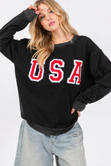 The USA Letter Patch Round Neck Sweatshirt