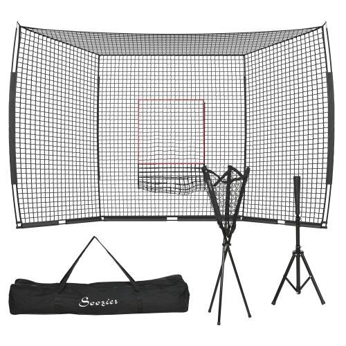 Soozier 17X 5.5Baseball Net With Strike Zone, Tee, Caddy, And Carry Bag For Pitching And Hitting, Portable Extra Large Softball And Baseball Training Equipment