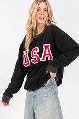 The USA Letter Patch Round Neck Sweatshirt