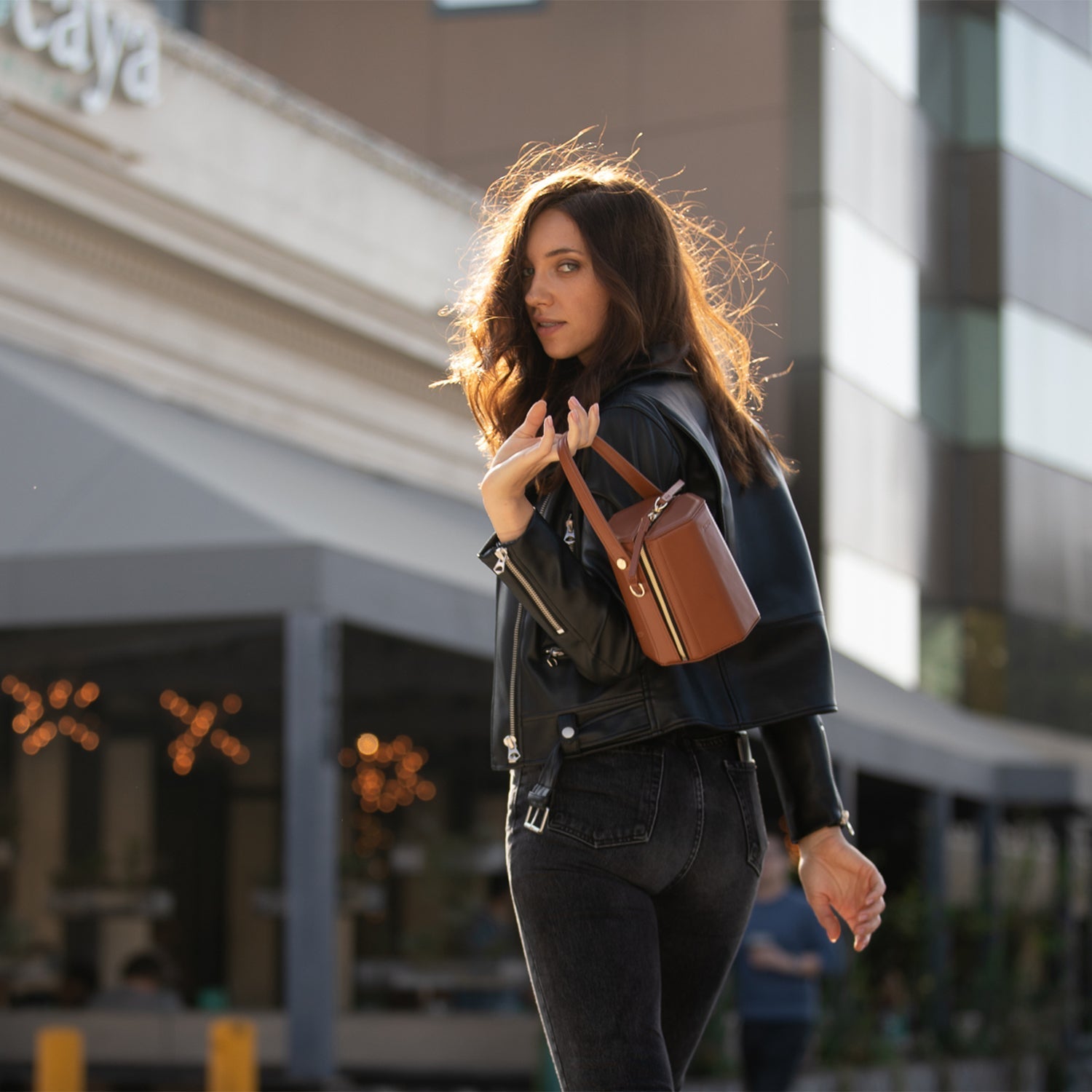 Harper Amber Brown Leather Bucket Bag - Celebrity Aura