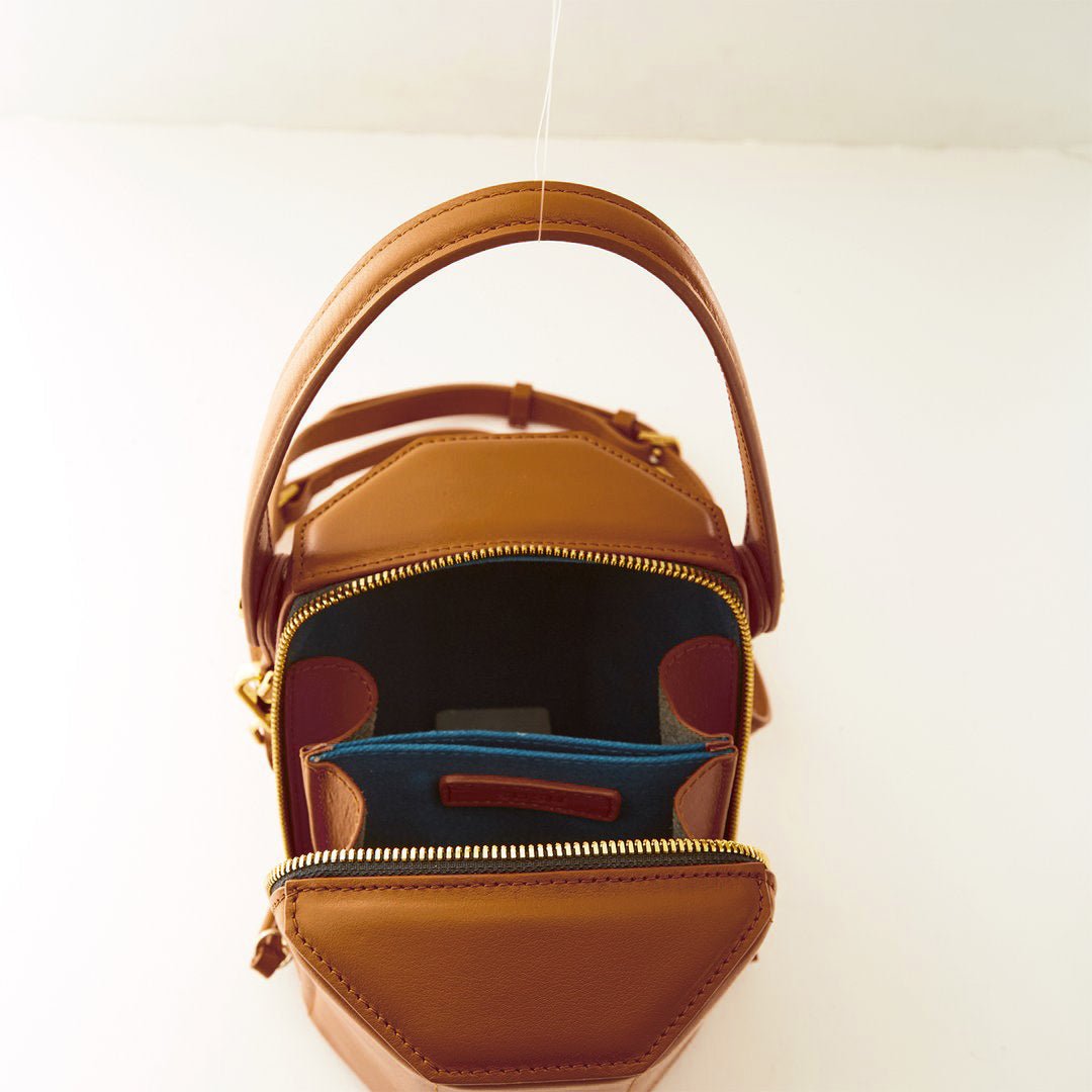 Harper Amber Brown Leather Bucket Bag - Celebrity Aura