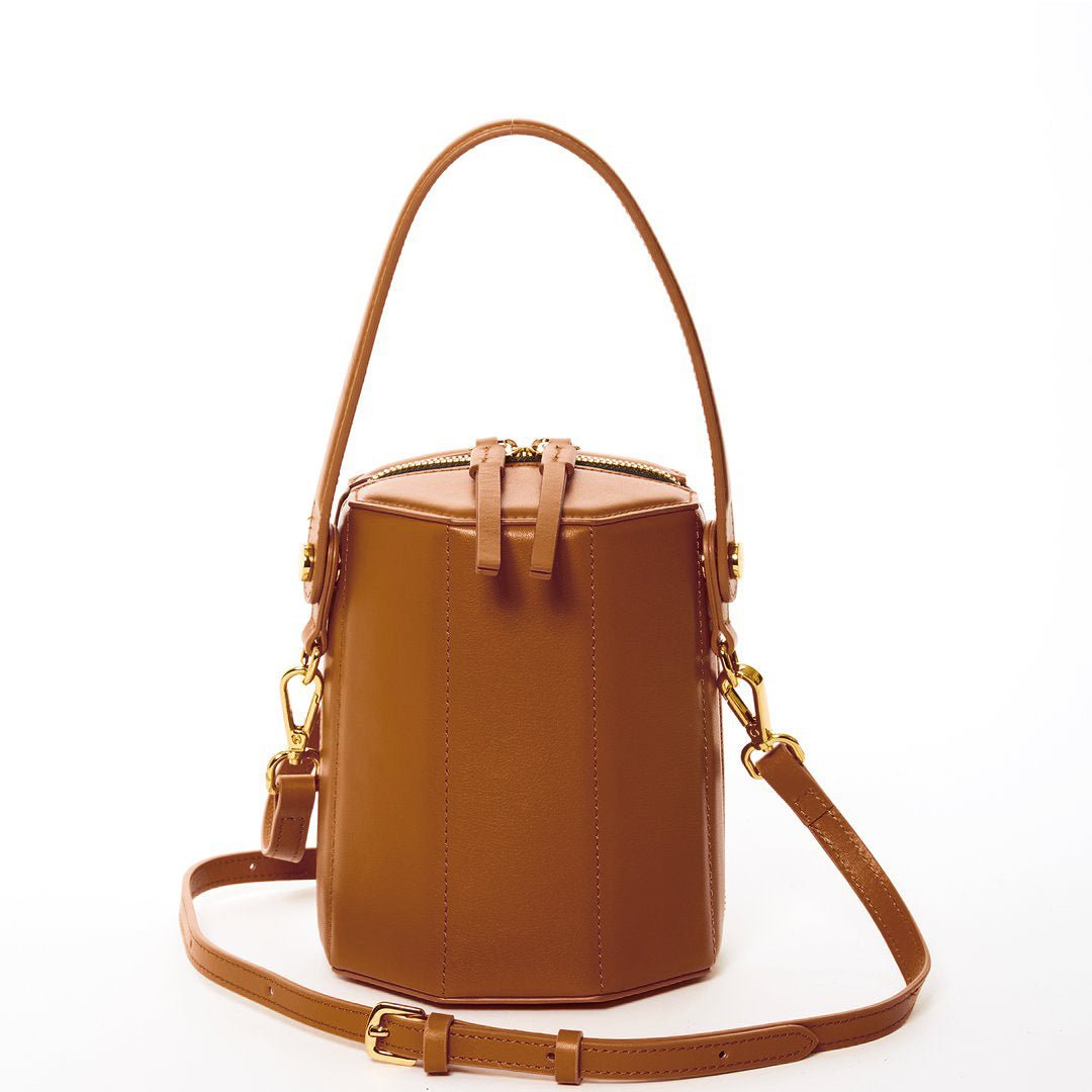 Harper Amber Brown Leather Bucket Bag - Celebrity Aura