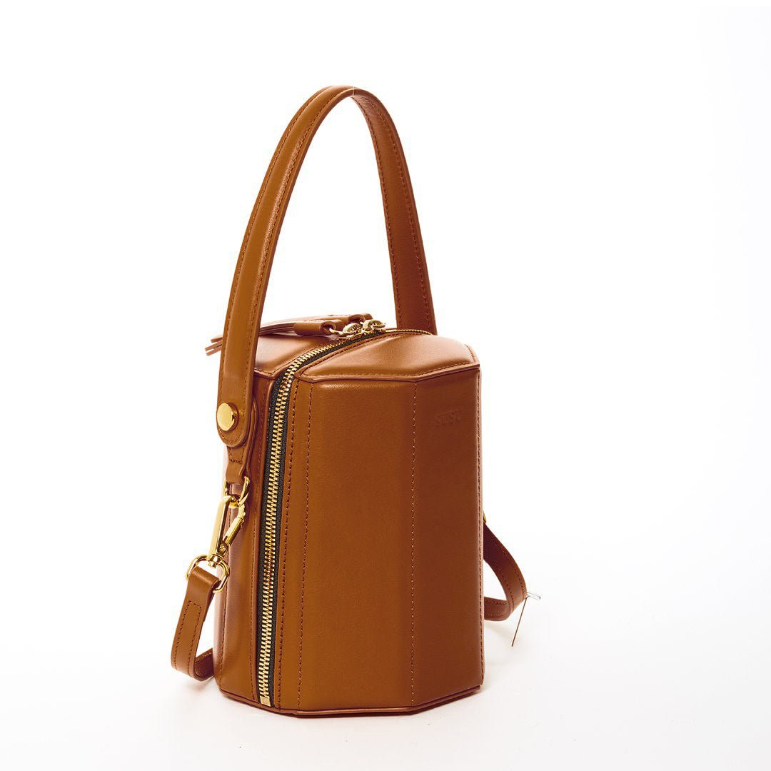 Harper Amber Brown Leather Bucket Bag - Celebrity Aura