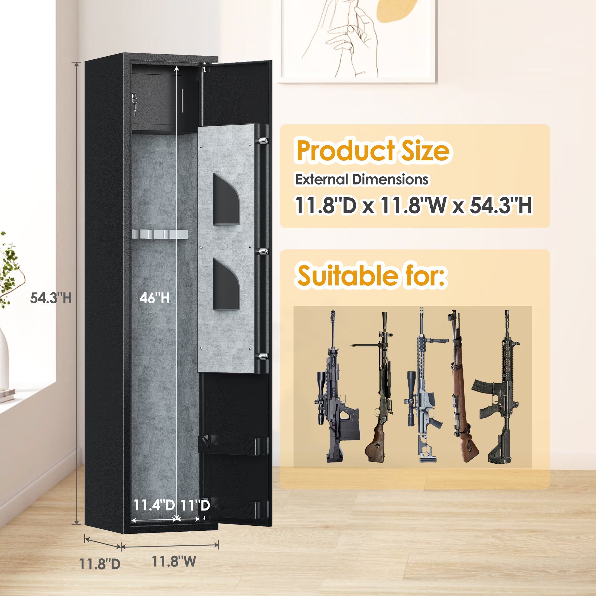 Home Rifle And Pistols Gun Safe With LED Light And Alarm System,Biometric Fingerprint Rifle Safe,Quick Access 4 - 5 Rifle,Long Gun Cabinet With Removable Shelf,Built - in Small Cabinet - Celebrity Aura
