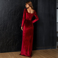 Joline Long Sleeves Velvet Dress - Celebrity Aura