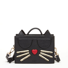 Leather Cat Bag Black Crossbody - Celebrity Aura