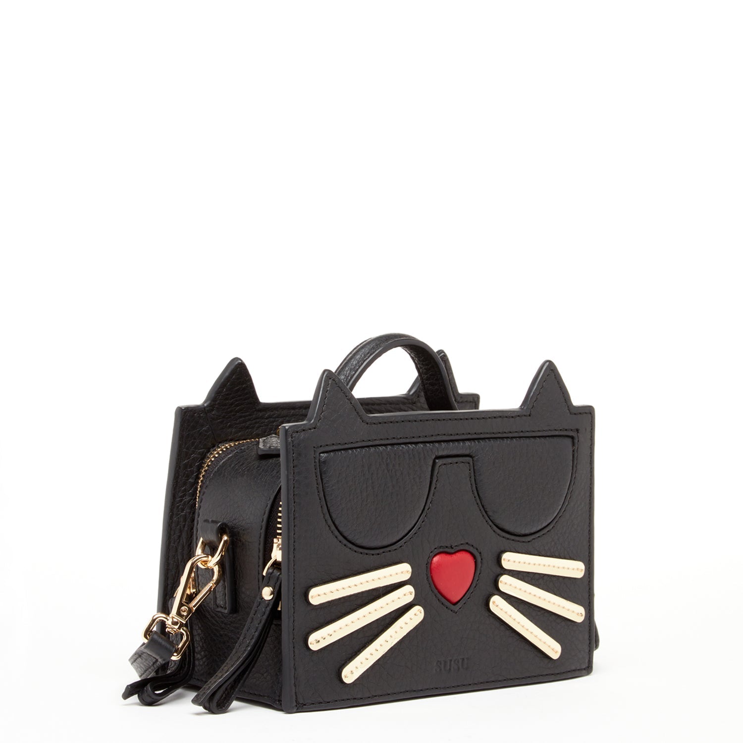 Leather Cat Bag Black Crossbody - Celebrity Aura