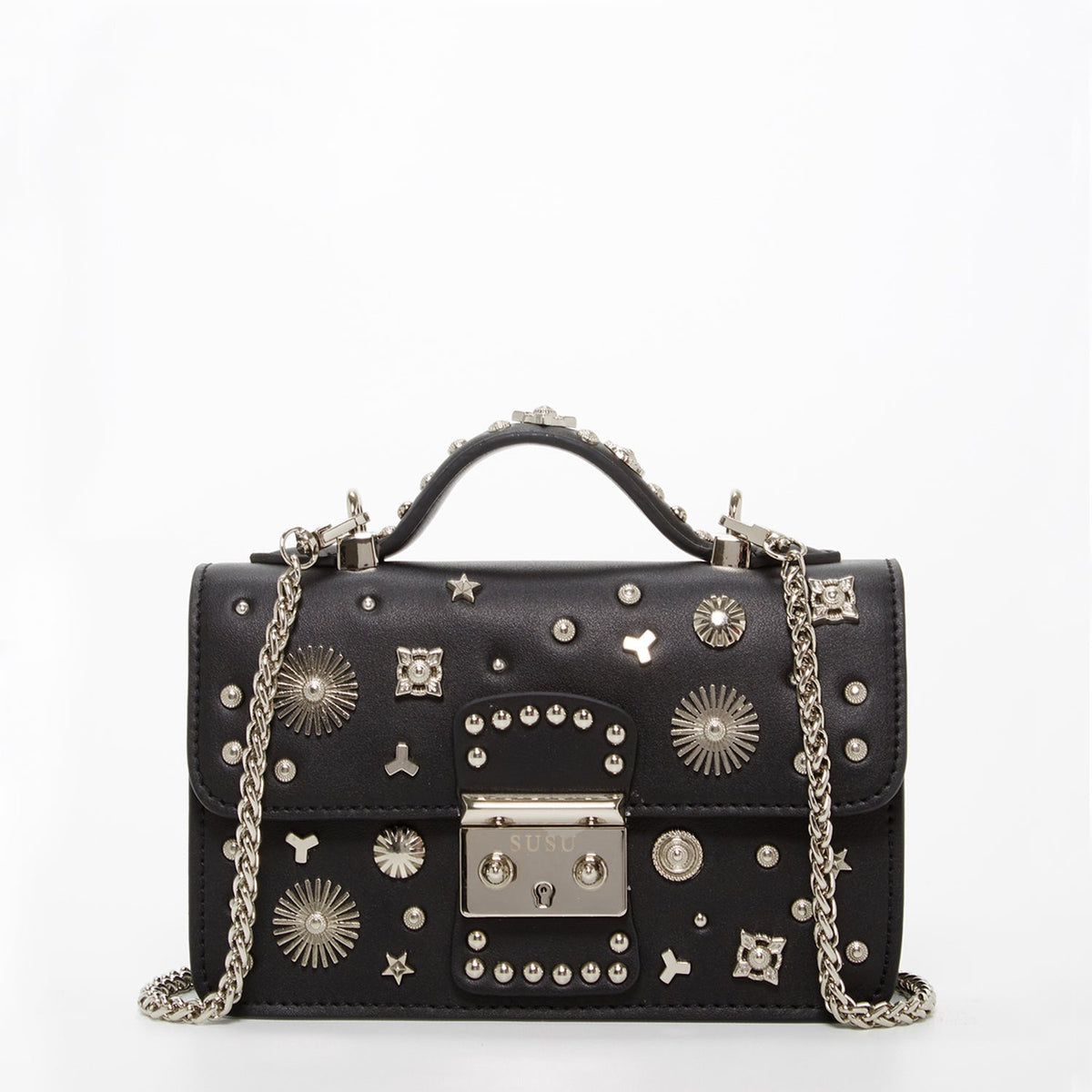 The Hollywood Studded Leather Crossbody Black - Celebrity Aura